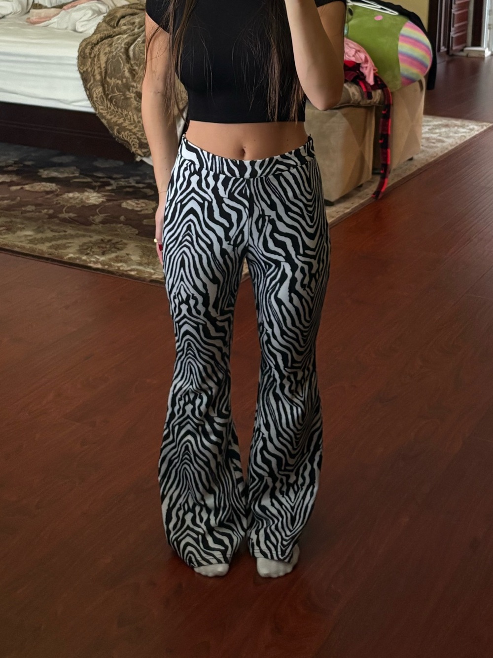 SHEIN Black & White Zebra Flare Pants